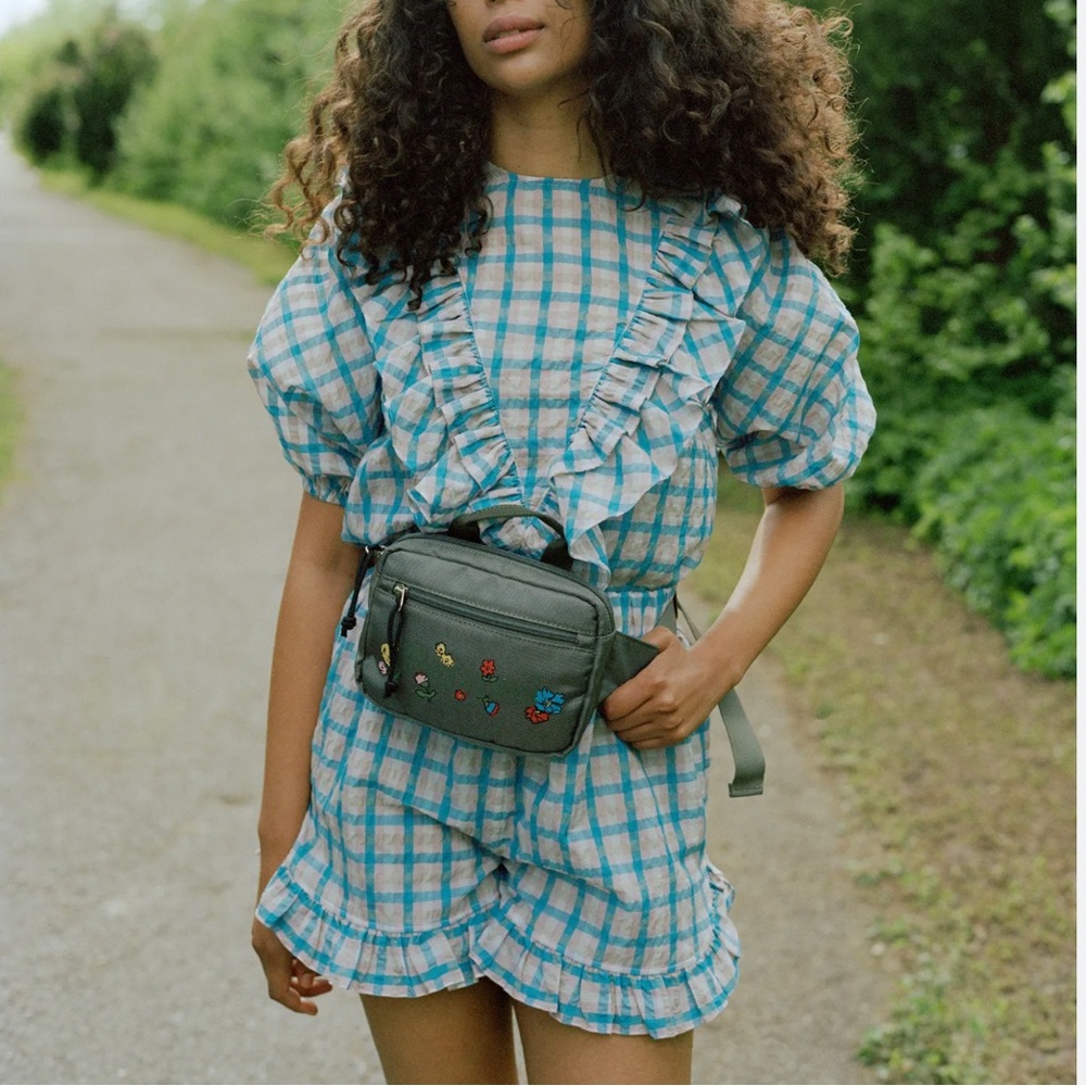 Ganni ruffled gingham shorts